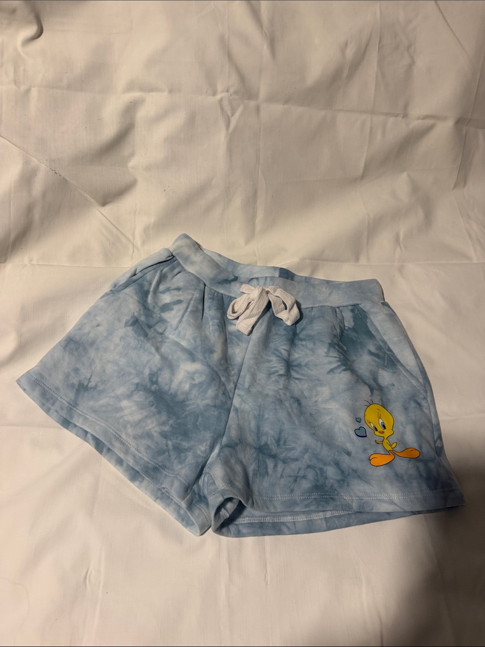 Light Blue Tie-Dye Tweety Graphic Lounge Shorts